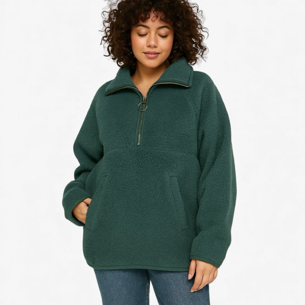 Madewell Polartec Teddy Fleece Half Zip Pullover Women Small Green Sherpa Jacket